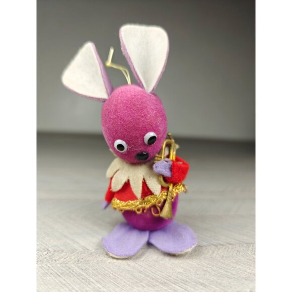 Vintage Napco Japan Purple Mouse Trumpet 4" Felt Retro Easter Christmas Ornament - Picture 7 of 7